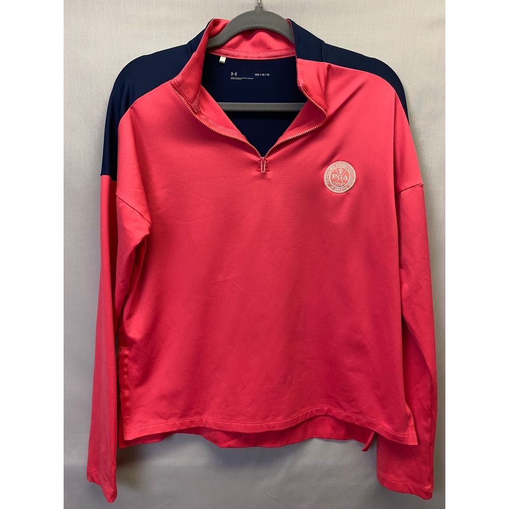 Under Armour PGA Tour Pink Navy Quarter Zip Pullover Golf Top‎ Women's Medium